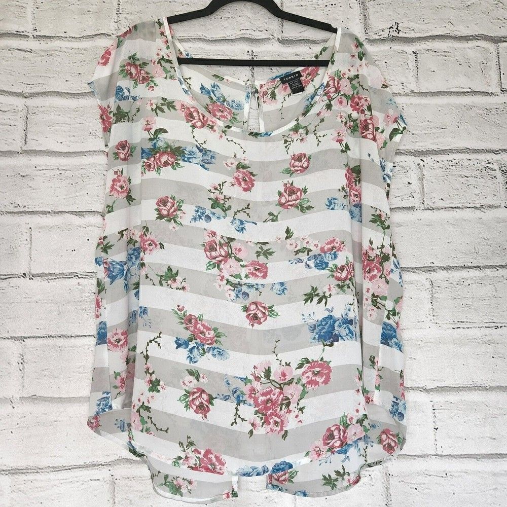 Torrid Sheer Floral Tunic Blouse Sz 1 Cut Out Back Womens Multicolor Sleeveless
